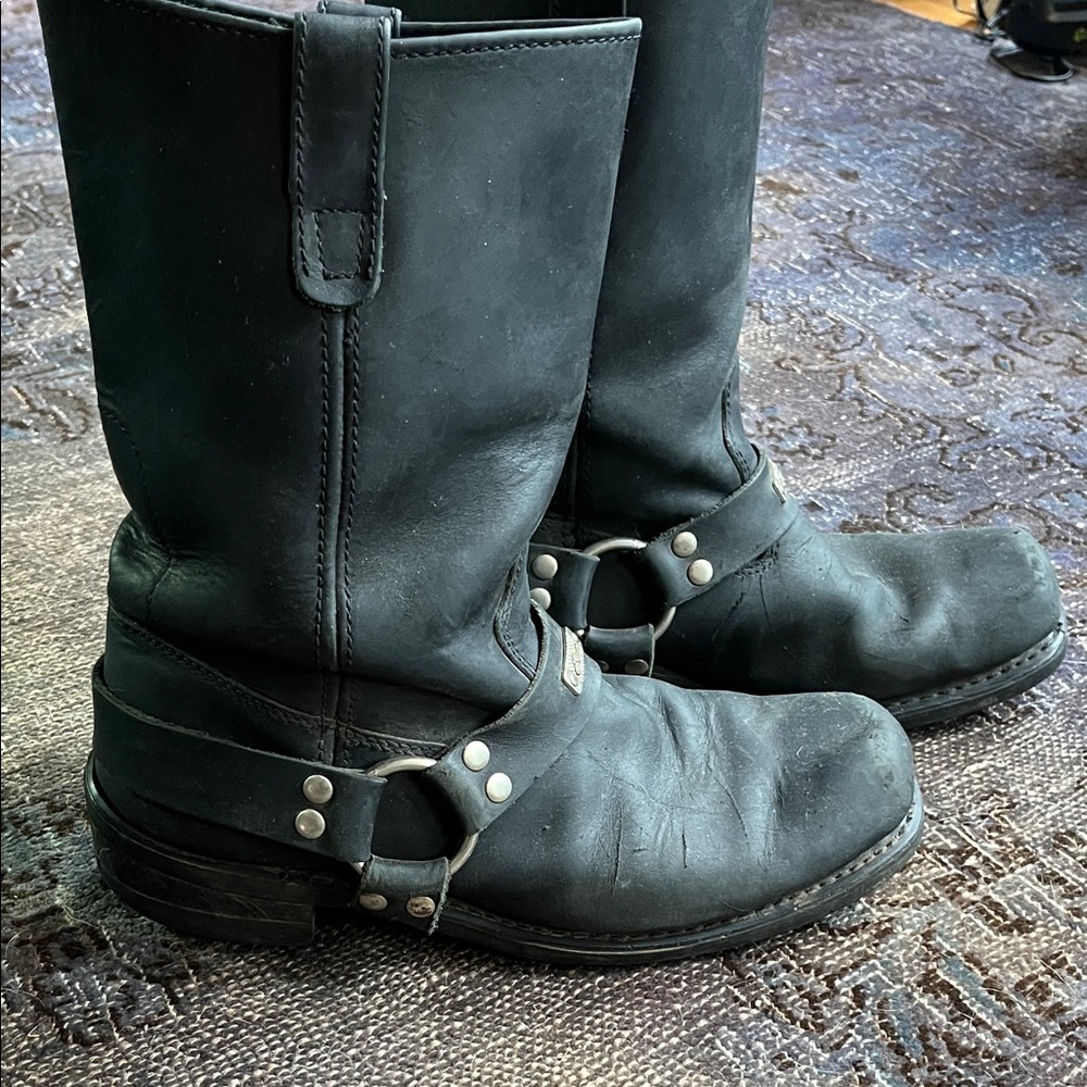 Black Men's Leather Motorcycle Boots